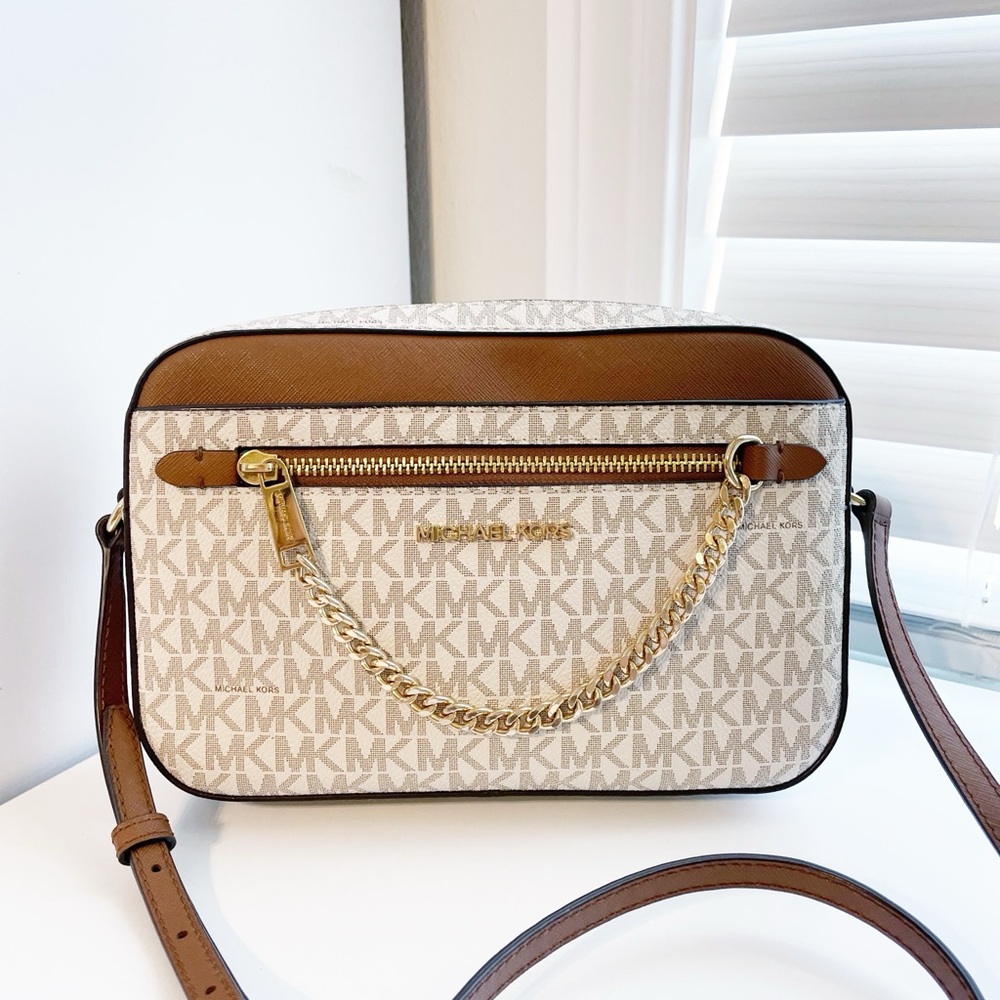 Michael Kors Jet Set Brown/Vanilla Logo Crossbody Bag